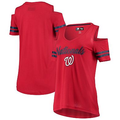Women's G-III 4Her by Carl Banks Red Washington Nationals Extra Inning Cold Shoulder T-Shirt