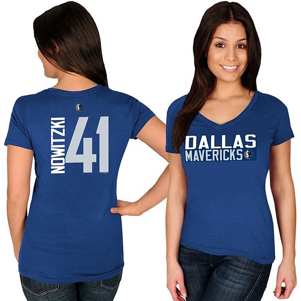 Women's Majestic Dirk Nowitzki Blue Dallas Mavericks Name & Number