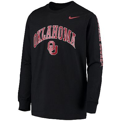 Youth Nike Black Oklahoma Sooners Arch & Logo 2-Hit Long Sleeve T-Shirt