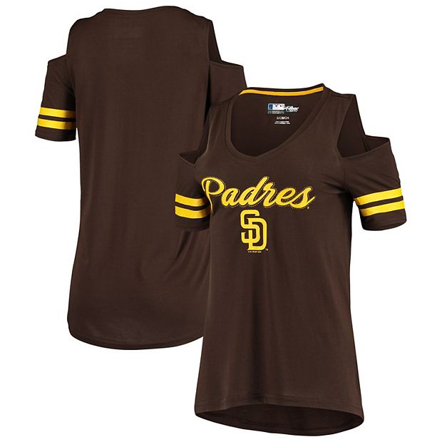 Women's G-III 4Her by Carl Banks Brown San Diego Padres Extra Inning Cold  Shoulder T-Shirt