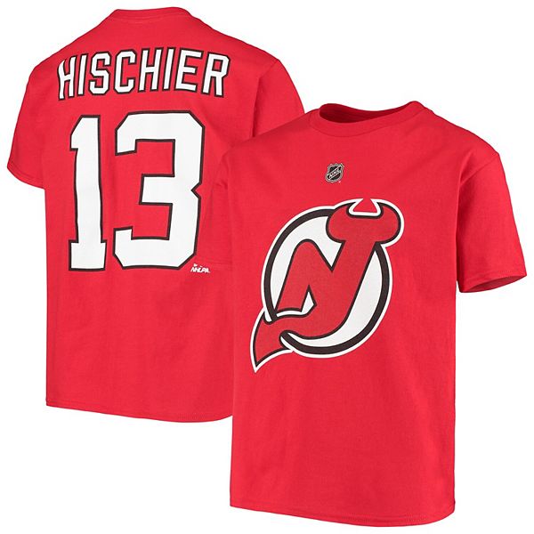 Men's New Jersey Devils Nico Hischier adidas Red Fresh Name & Number T Shirt  - Limotees