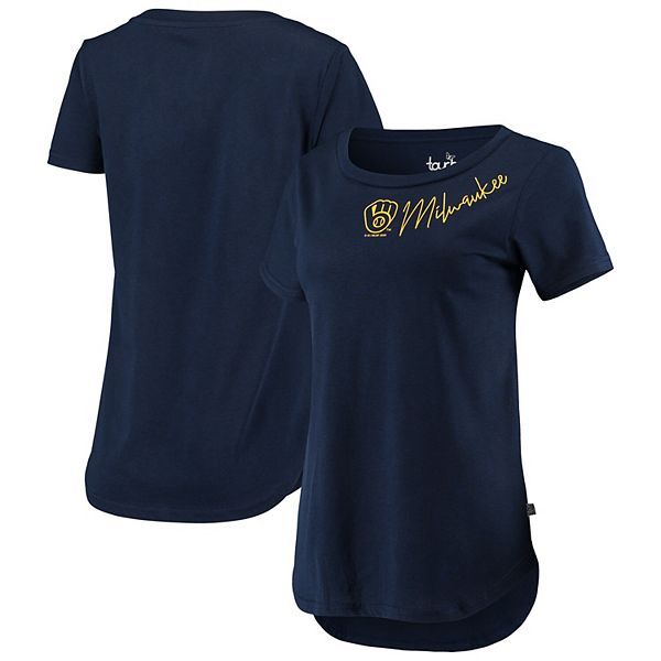 Touch Women's Gray, Navy Milwaukee Brewers Home Run Tri-Blend Short Sleeve  T-shirt