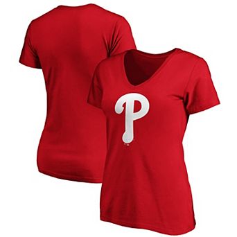 Women's Fanatics Branded Red Philadelphia Phillies Core Official Logo V-Neck T-Shirt
