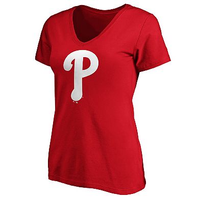 Women's Fanatics Branded Red Philadelphia Phillies Core Official Logo V-Neck T-Shirt
