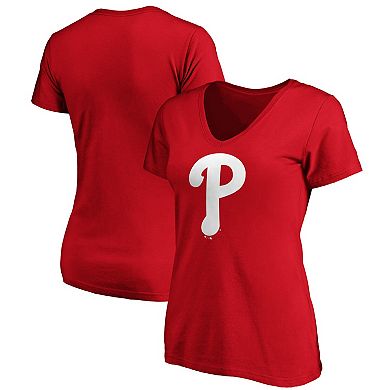 Women's Fanatics Branded Red Philadelphia Phillies Core Official Logo V-Neck T-Shirt