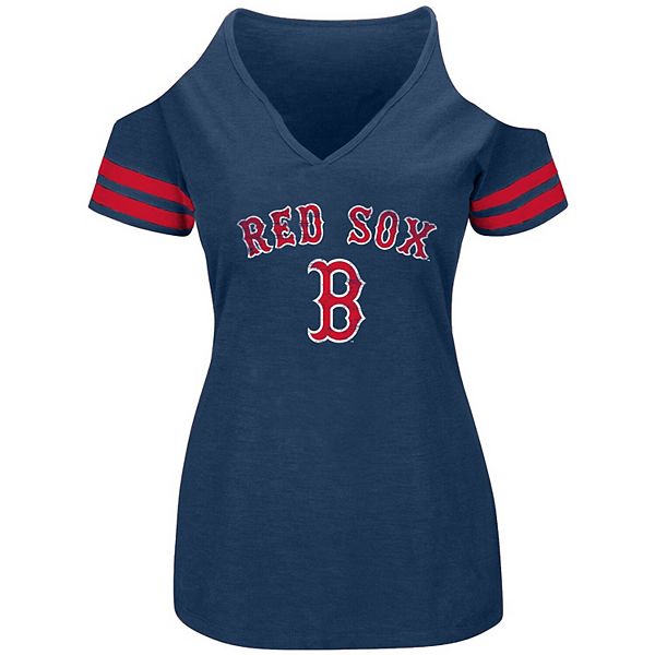 Women's Heathered Navy Boston Red Sox Plus Size Cold Shoulder T-Shirt