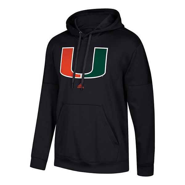 Men s adidas Black Miami Hurricanes School Logo climawarm Fleece Pullover Hoodie