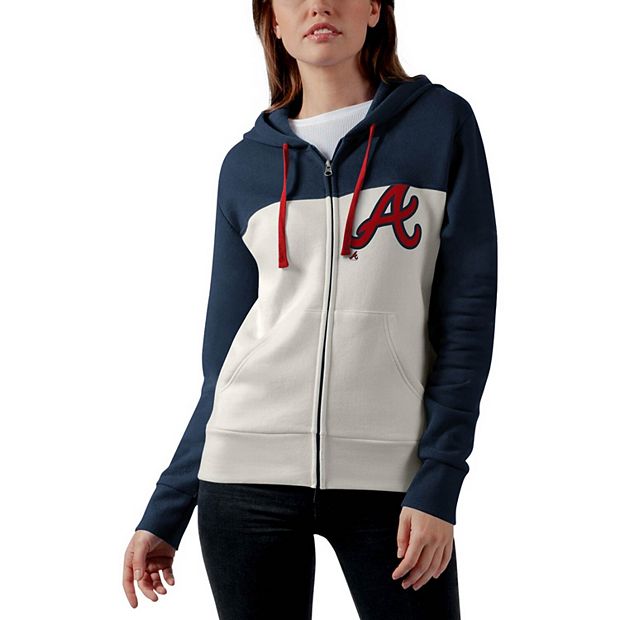 Women's Touch Oatmeal/Navy Atlanta Braves Conference Full-Zip Hoodie