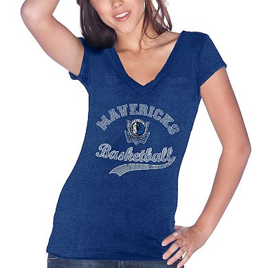Women's Majestic Threads Dirk Nowitzki Blue Dallas Mavericks Name & Number Tri-Blend T-Shirt