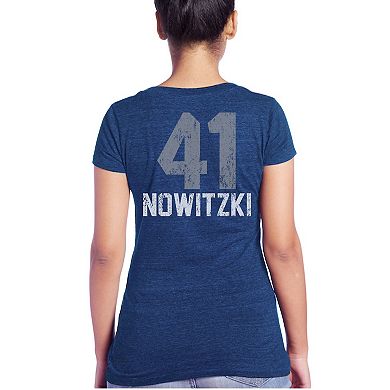 Women's Majestic Threads Dirk Nowitzki Blue Dallas Mavericks Name & Number Tri-Blend T-Shirt