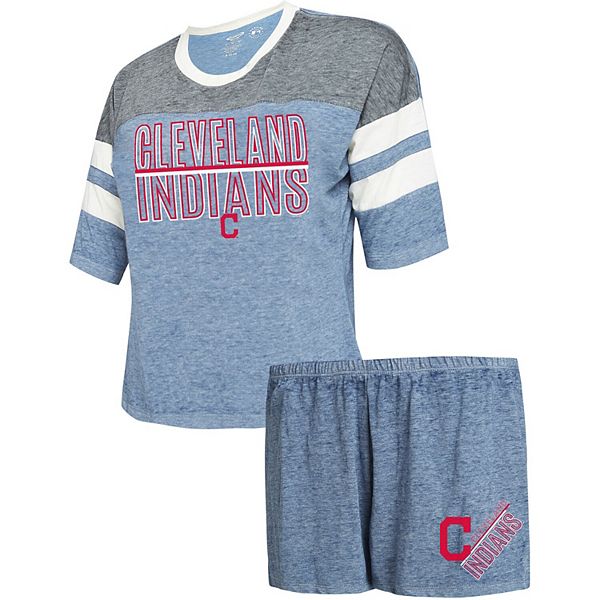 Cleveland Indians Concepts Sport Women's Loyalty Boyfriend T-Shirt & Shorts  Sleep Set - Navy