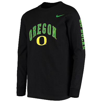 Youth Nike Black Oregon Ducks Arch & Logo 2-Hit Long Sleeve T-Shirt