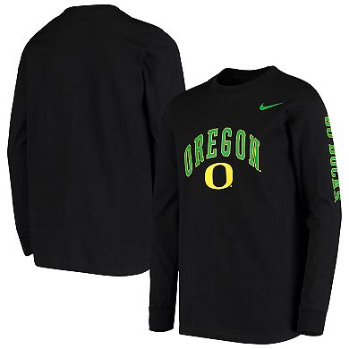 Youth Nike Black Oregon Ducks Arch & Logo 2-Hit Long Sleeve T-Shirt