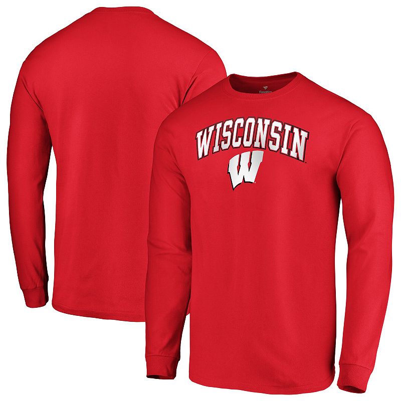 Mens Fanatics Branded Red Wisconsin Badgers Campus Long Sleeve T-Shirt, Si
