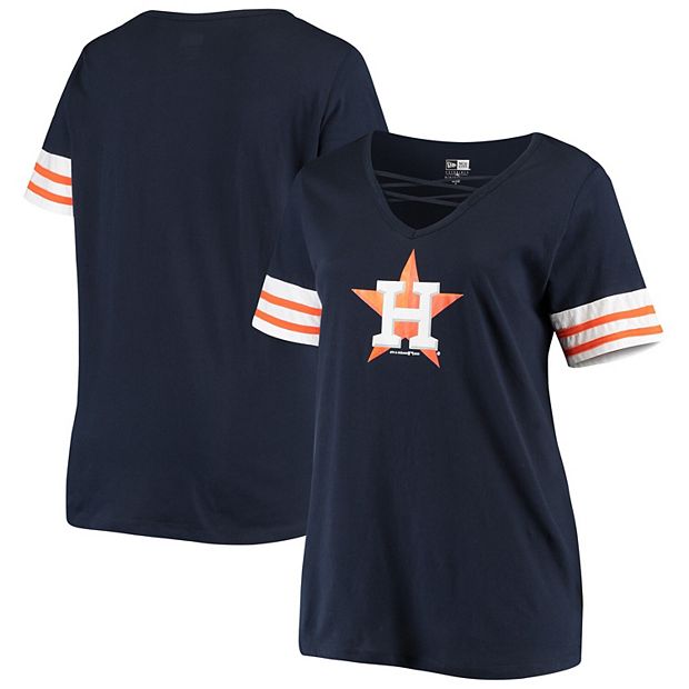 Women's New Era Navy Houston Astros Plus Size Stripes Baby Jersey V-Neck T- Shirt