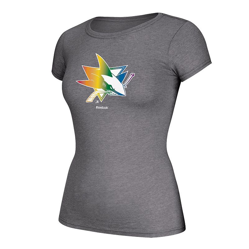 UPC 191029574242 product image for Women's Reebok Gray San Jose Sharks Pride T-Shirt, Size: Large, Grey | upcitemdb.com