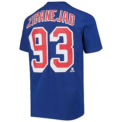 Youth Mika Zibanejad Blue New York Rangers Name & Number T-Shirt