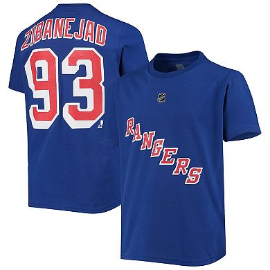 Youth Mika Zibanejad Blue New York Rangers Player Name & Number T-Shirt
