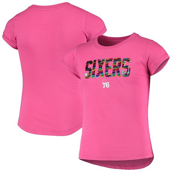Girls Youth New Era Pink Philadelphia 76ers Sequin Logo Baby Jersey T-Shirt