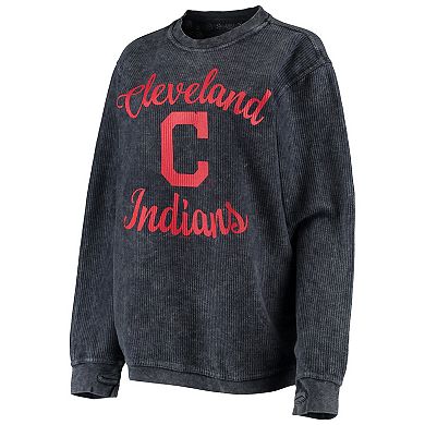Women's G-III 4Her by Carl Banks Navy Cleveland Indians Script Comfy Cord Pullover Sweatshirt