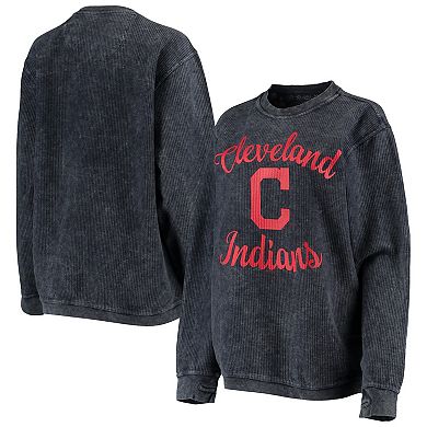Women's G-III 4Her by Carl Banks Navy Cleveland Indians Script Comfy Cord Pullover Sweatshirt