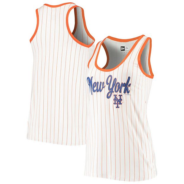 Women's New Era White/Orange New York Mets Pinstripe Jersey Tank Top