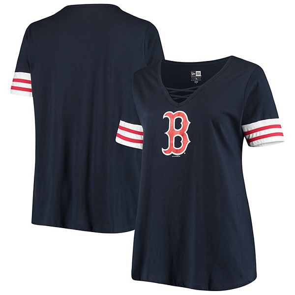 Women's New Era Navy Boston Red Sox Plus Size Stripes Baby Jersey V ...