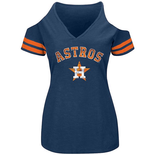 Women's Heathered Navy Houston Astros Plus Size Cold Shoulder T-Shirt
