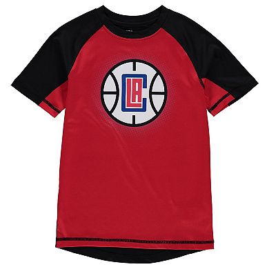 Youth Red/Black LA Clippers Color Block Rash Guard T-Shirt