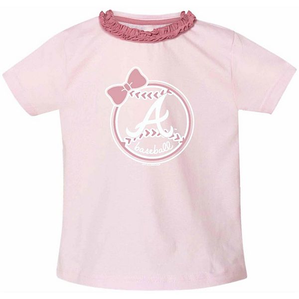 Girls Toddler Soft as a Grape Pink Atlanta Braves Ruffle Collar T-Shirt