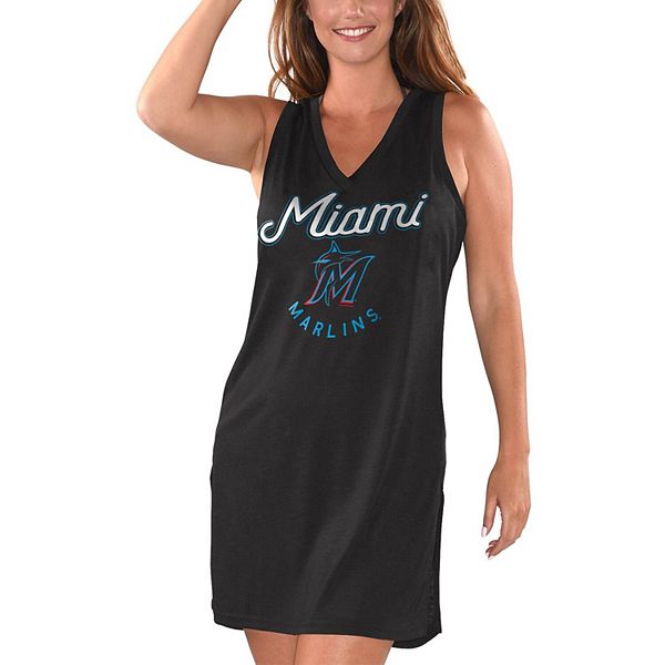 Women's G-III 4Her by Carl Banks Black Miami Marlins Beach Cover-Up V-Neck  Dress