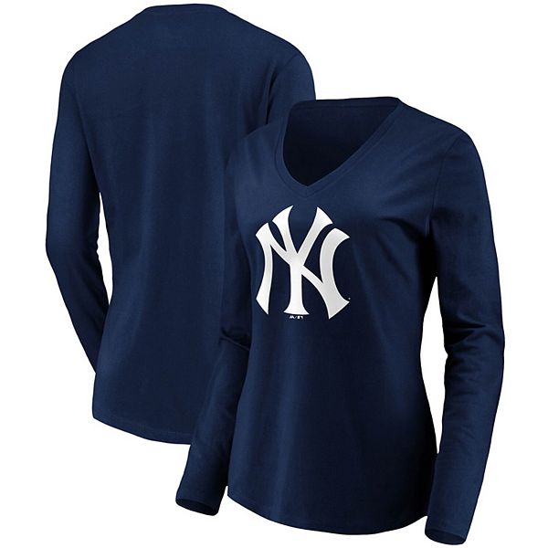 New York Yankees Fanatics Branded Women's Official Logo V-Neck Long Sleeve  T-Shirt - Navy