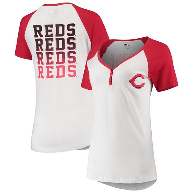 Women's New Era White Cincinnati Reds Henley T-Shirt