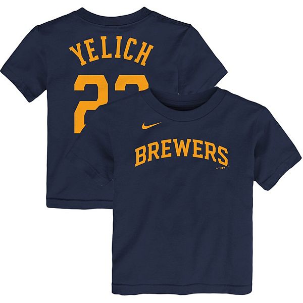 Men's Nike Christian Yelich Light Blue Milwaukee Brewers Name & Number T- Shirt