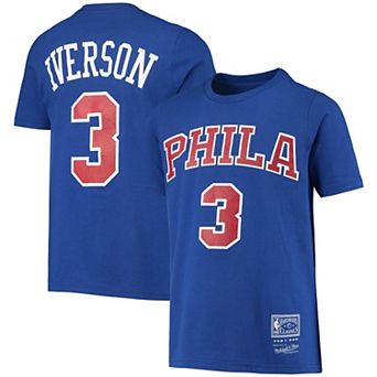 Youth Allen Iverson Royal Philadelphia 76ers Hardwood Classics Name & Number T-Shirt