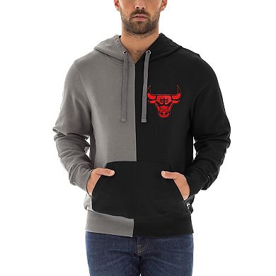 Men's New Era Gray/Black Chicago Bulls Diagonal French Terry Color Block Pullover Hoodie