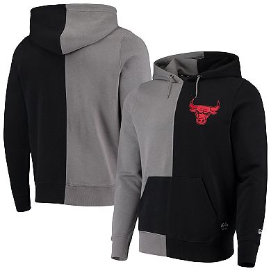 Men's New Era Gray/Black Chicago Bulls Diagonal French Terry Color Block Pullover Hoodie