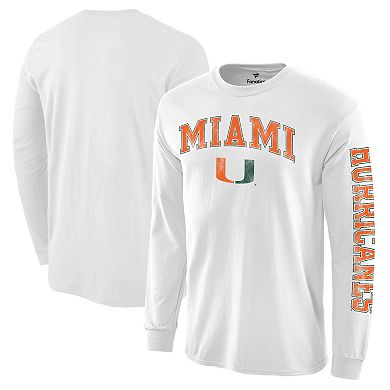 Men's White Miami Hurricanes Distressed Arch Over Logo Long Sleeve Hit ...