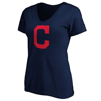 Women's Fanatics Branded Navy Cleveland Indians Core Official Logo V-Neck T-Shirt