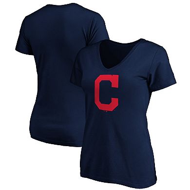 Women's Fanatics Branded Navy Cleveland Indians Core Official Logo V-Neck T-Shirt