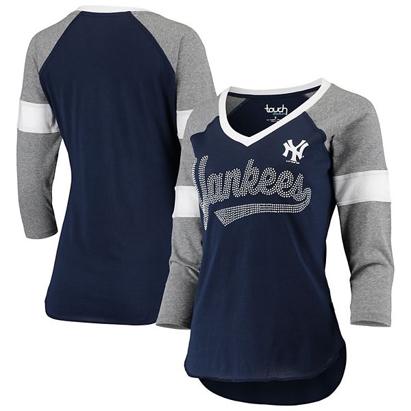 Women's Touch Navy/Gray New York Yankees Fan for Life Raglan V-Neck  3/4-Sleeve T-Shirt