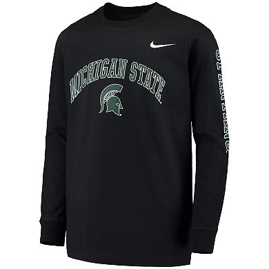 Youth Nike Black Michigan State Spartans Arch & Logo 2-Hit Long Sleeve T-Shirt