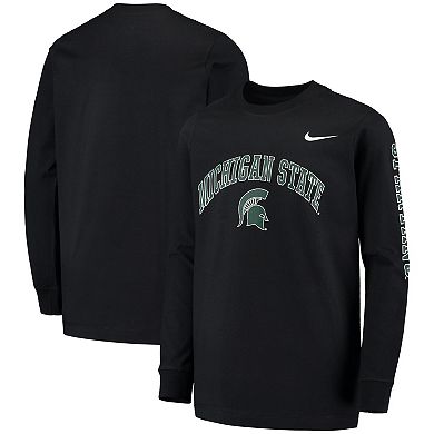 Youth Nike Black Michigan State Spartans Arch & Logo 2-Hit Long Sleeve T-Shirt