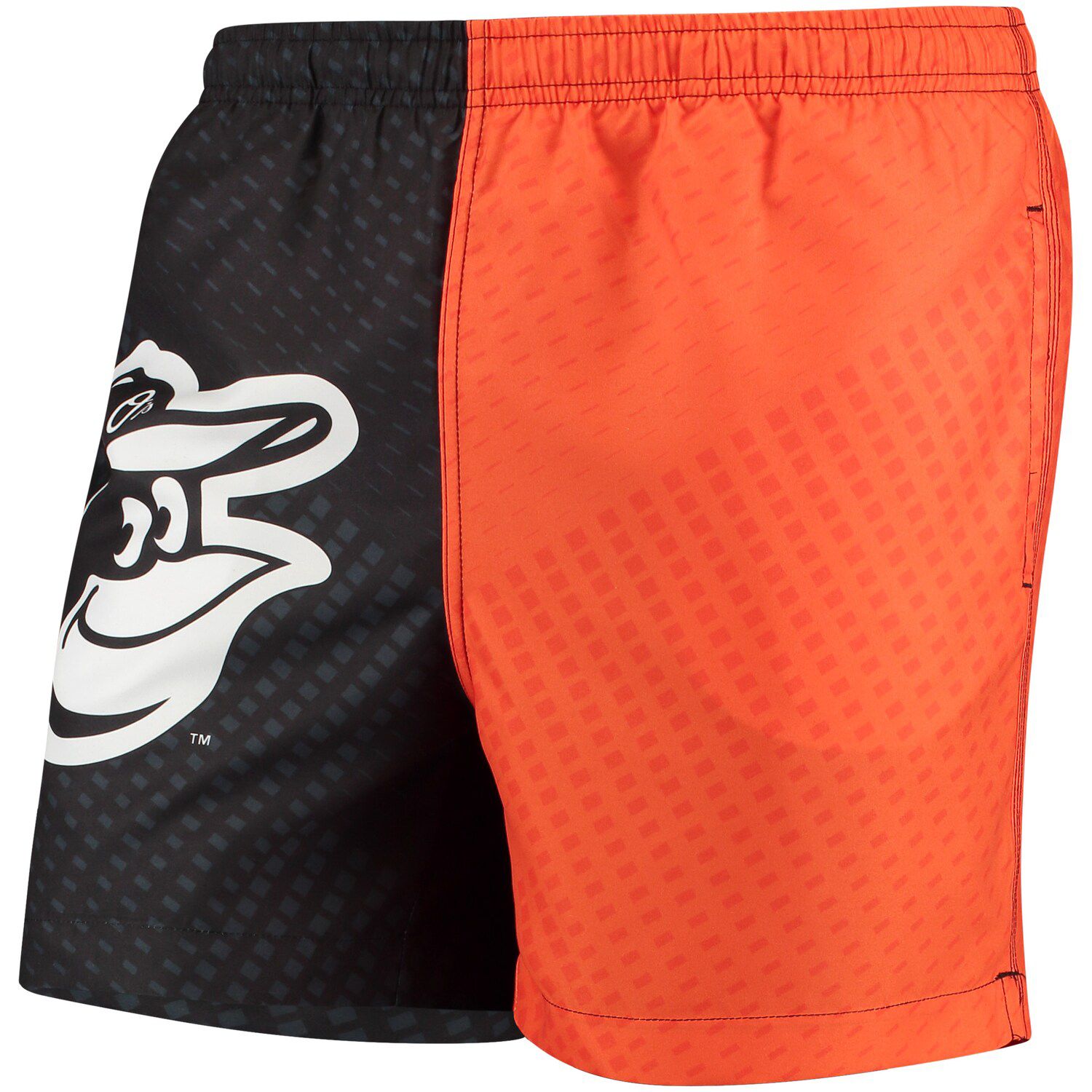 black and orange swim trunks