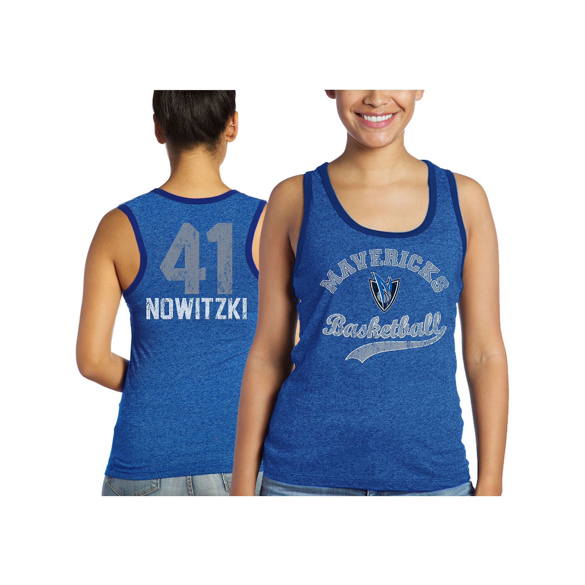 Womens Majestic Threads Dirk Nowitzki Royal Dallas Mavericks Name & Number