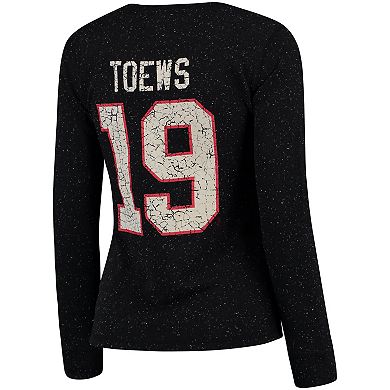 Women's Reebok Jonathan Toews Black Chicago Blackhawks Henley Lace Up Name & Number Long Sleeve T-Shirt