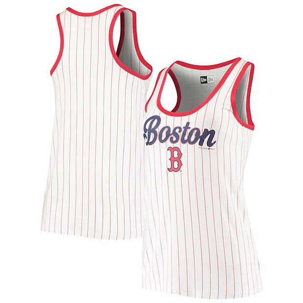 Women's New Era White/Red Boston Red Sox Pinstripe Jersey Tank Top