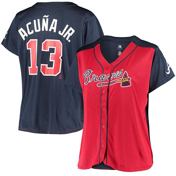 Women's Ronald Acuna Jr. Red/Navy Atlanta Braves Plus Size Jersey