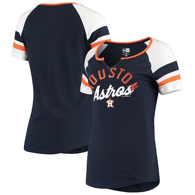 Women's New Era Navy Houston Astros Striped Sleeve V-Notch T-Shirt