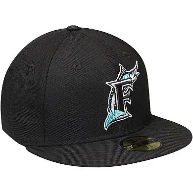 Men's New Era Black Florida Marlins Cooperstown Collection Wool 59FIFTY Fitted Hat